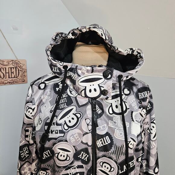 Paul Frank Black Gray Hooded Jacket Graphic Julius Sock Monkey Novelty Large Y2K - Picture 11 of 16